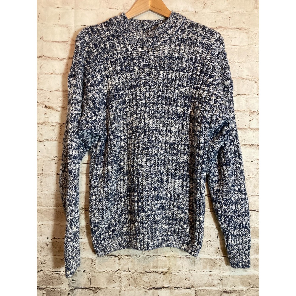 Vintage Studio Sweater Womens Large Navy Speckled Ramie Chunky Pullover Knit